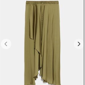 Zara Olive Satin Midi Skirt